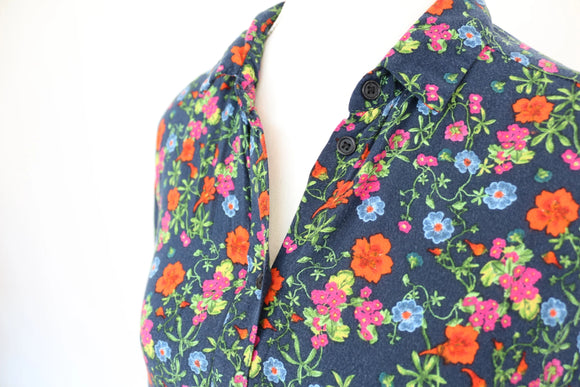 Vintage Topshop Navy Floral Button-Up Shirt – Size 8