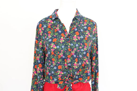 Vintage Topshop Navy Floral Button-Up Shirt – Size 8