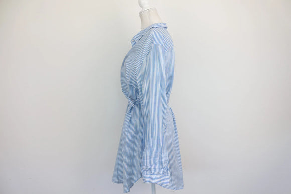 H&M Mama Blue & White Stripe Belted Shirt Dress – XL