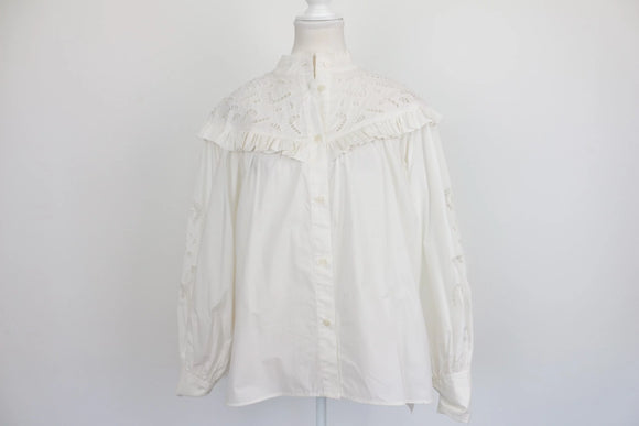 H&M White Lace Yoke Puff Sleeve Victorian Blouse – S