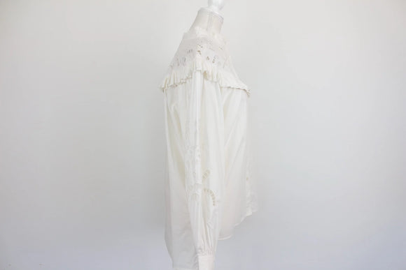 H&M White Lace Yoke Puff Sleeve Victorian Blouse – S