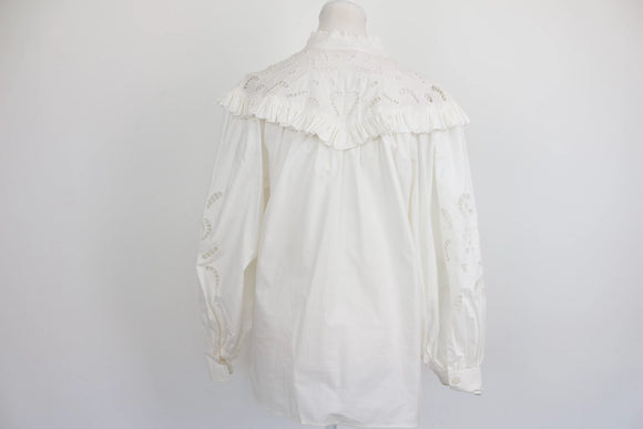 H&M White Lace Yoke Puff Sleeve Victorian Blouse – S