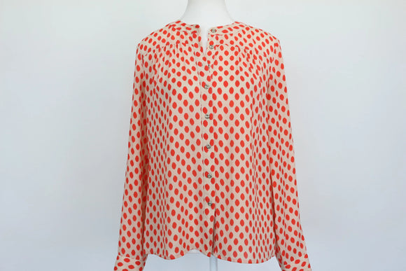 Banana Republic Red Ikat Dot Print Collarless Long-Sleeve Blouse – XS