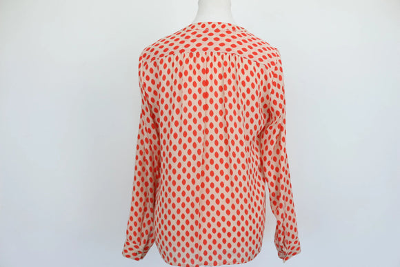 Banana Republic Red Ikat Dot Print Collarless Long-Sleeve Blouse – XS