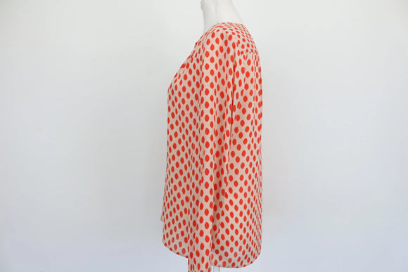 Banana Republic Red Ikat Dot Print Collarless Long-Sleeve Blouse – XS