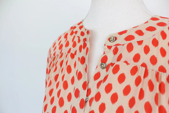 Banana Republic Red Ikat Dot Print Collarless Long-Sleeve Blouse – XS