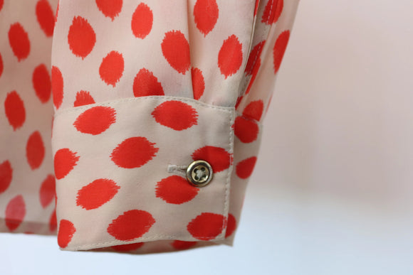 Banana Republic Red Ikat Dot Print Collarless Long-Sleeve Blouse – XS
