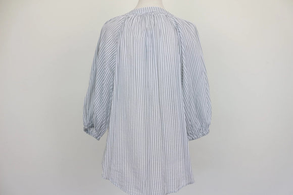 Target White & Navy Pinstripe V-Neck Balloon Sleeve Cotton Blouse – Size 12