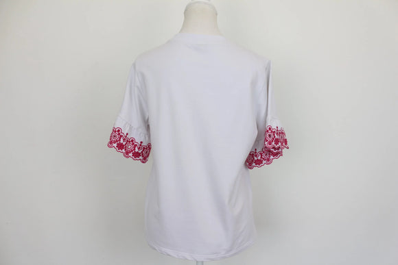 Poetry White Floral Embroidered Sleeve Ruffle Cuff Top – S