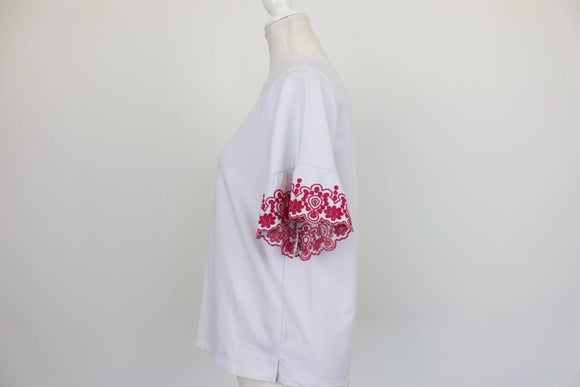 Poetry White Floral Embroidered Sleeve Ruffle Cuff Top – S