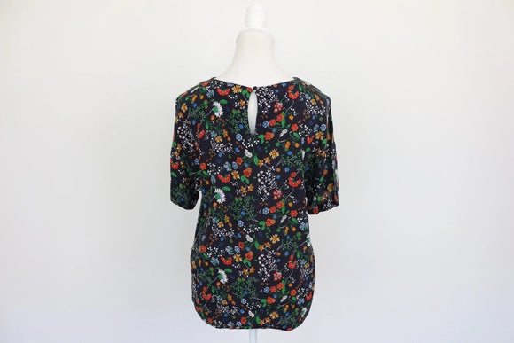 H&M Classic Navy Floral Shirt – Versatile Layering Piece | Size 8
