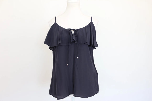 Forever New Black Ruffle Tier Tie-Front Cami Top – Size 36