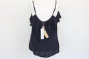 Forever New Black Ruffle Tier Tie-Front Cami Top – Size 36-3