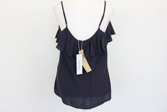 Forever New Black Ruffle Tier Tie-Front Cami Top – Size 36