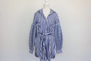 Zara Navy & White Stripe Oversized Balloon Sleeve Belted Shirt Dress – S-1