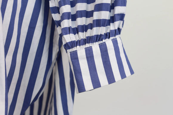 Zara Navy & White Stripe Oversized Balloon Sleeve Belted Shirt Dress – S