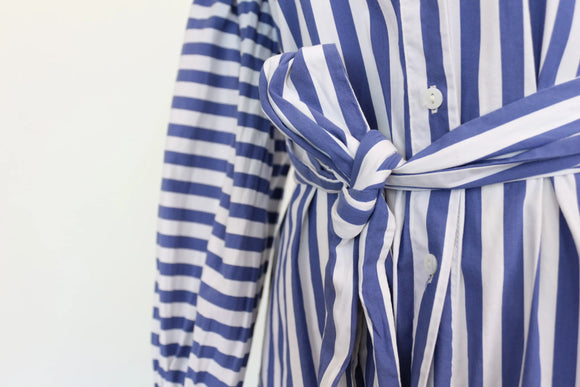 Zara Navy & White Stripe Oversized Balloon Sleeve Belted Shirt Dress – S