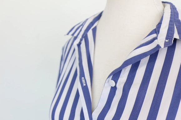 Zara Navy & White Stripe Oversized Balloon Sleeve Belted Shirt Dress – S