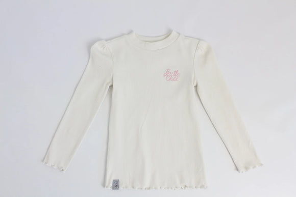 Earthchild Kids' Cream Ribbed Long-Sleeve Top – Pink Embroidery | Brand New