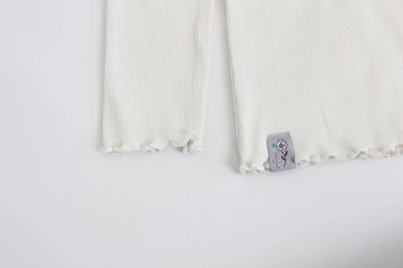 Earthchild Kids' Cream Ribbed Long-Sleeve Top – Pink Embroidery | Brand New