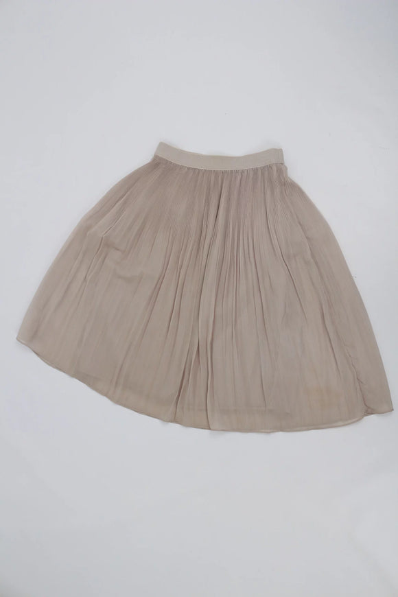 Vintage H&M Beige Sparkly Crimped Midi Skirt – Shimmer Detail | Size 36