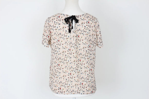 Pink Floral Print Short-Sleeve Blouse – S