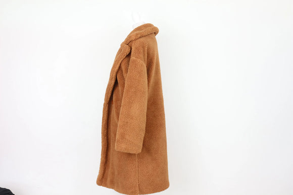 Camel Teddy Bear Midi Coat – S
