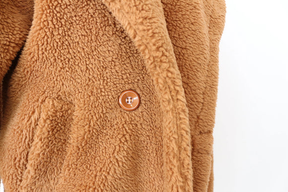 Camel Teddy Bear Midi Coat – S