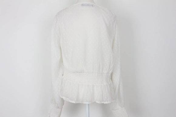 White Long-Sleeve Button-Down Blouse – M