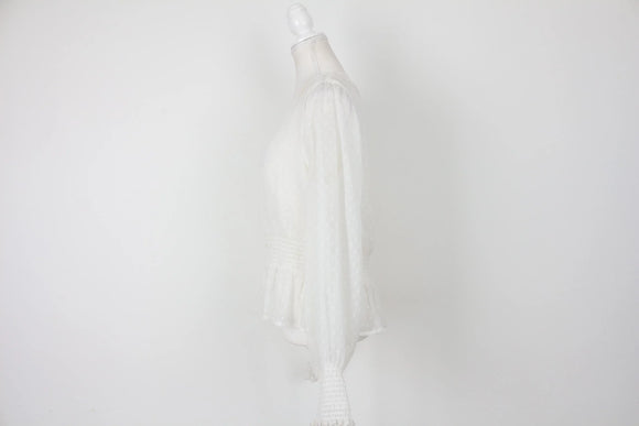 White Long-Sleeve Button-Down Blouse – M