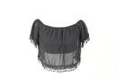 Black Chiffon Off-the-Shoulder Crop Top – XS-1