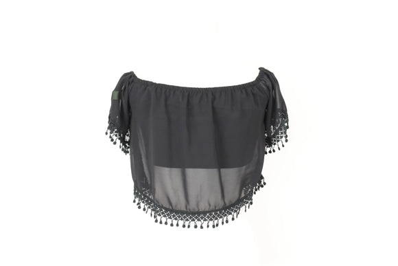Black Chiffon Off-the-Shoulder Crop Top – XS