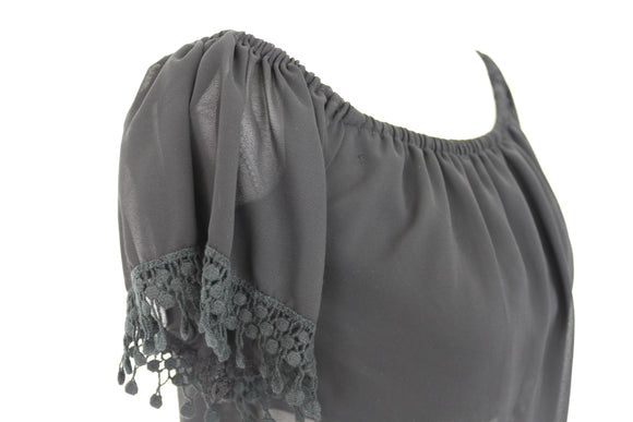 Black Chiffon Off-the-Shoulder Crop Top – XS