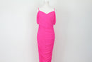 Hot Pink Ruched Spaghetti Strap Midi Dress – L-1