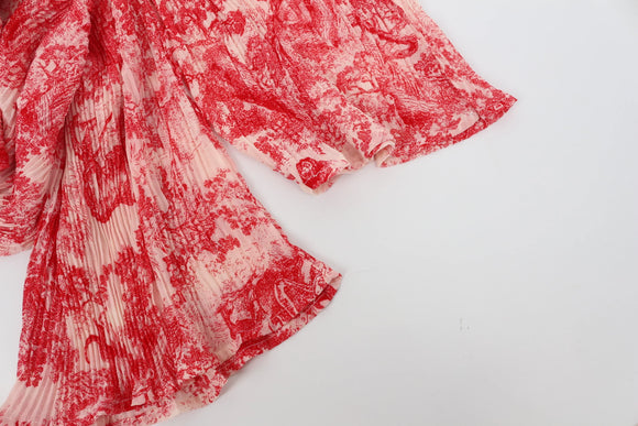 Red Toile de Jouy Print Wide-Leg Trousers – S