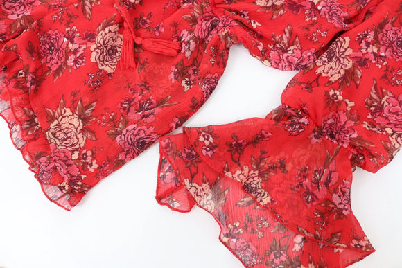 Red Floral Off-the-Shoulder Jumpsuit – S