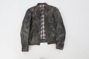 Vintage Patchwork Faux Leather Jacket – Tartan Lining | Size L