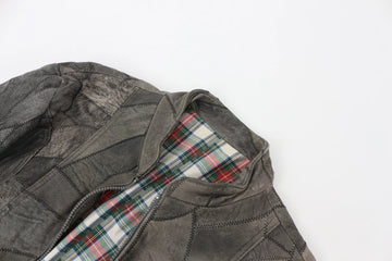 Vintage Patchwork Faux Leather Jacket – Tartan Lining | Size L - 0