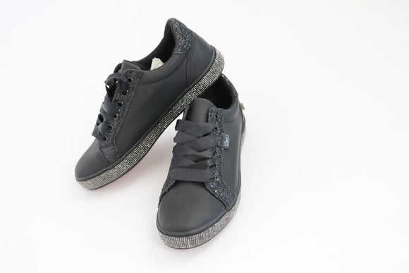Miss Black Glitter & Rhinestone Sole Sneakers – UK 7