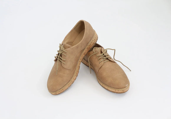 Camel Suede Lace-Up Derby Shoes with Cork Sole – UK 7