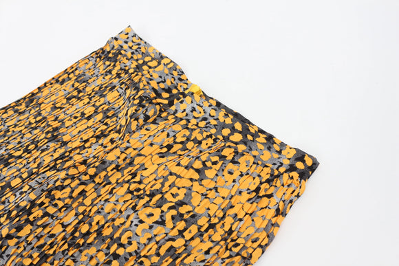 Orange & Grey Cheetah Print Pleated Wide-Leg Trousers – L