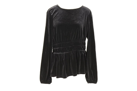 Ginger Mary Black Velvet Long-Sleeve Blouse – Luxurious & Sophisticated | Size 40 | Brand New