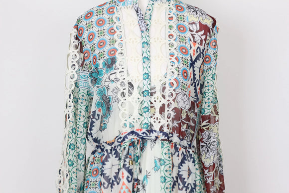 YDE Bohemian Long-Sleeve Chiffon Dress – Flowing & Lightweight | Size M | Brand New