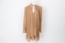 YDE Elegant Tan Pleated Chiffon Long-Sleeve Dress – Flowing & Versatile | Size M | Brand New-1
