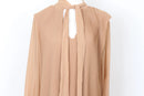 YDE Elegant Tan Pleated Chiffon Long-Sleeve Dress – Flowing & Versatile | Size M | Brand New-2