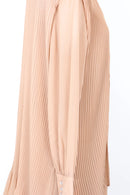 YDE Elegant Tan Pleated Chiffon Long-Sleeve Dress – Flowing & Versatile | Size M | Brand New-4