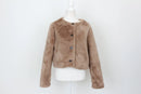 YDE Luxe Brown Faux Fur Cropped Button-Down Jacket – Statement Outerwear | Size M | Brand New-1