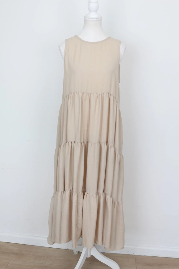 YDE Elegant Beige Trapeze Maxi Dress – Relaxed Flattering Fit | Size S | Brand New
