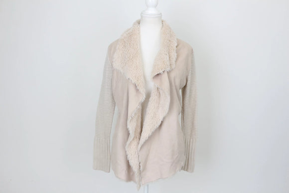 Cream Cardigan with Luxe Faux Fur Trim – Cosy Autumn & Winter Knit | Size 8 | Pre-Loved