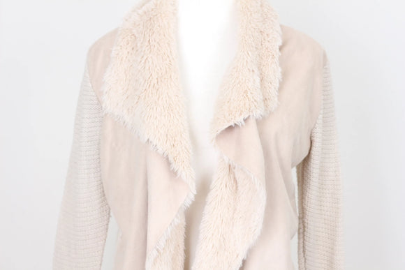 Cream Cardigan with Luxe Faux Fur Trim – Cosy Autumn & Winter Knit | Size 8 | Pre-Loved